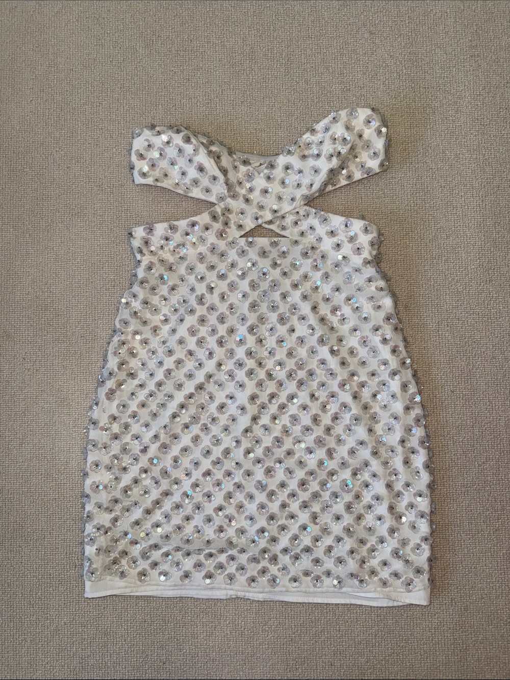 BHLDN White Sequin Twist-Halter Mini Dress
